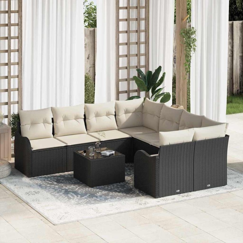 vidaXL Set da Giardino 9 Pezzi con Cuscini in Poly Rattan Nero vidaXL Set da Giardino 9 Pezzi con Cuscini in Poly Rattan Nero