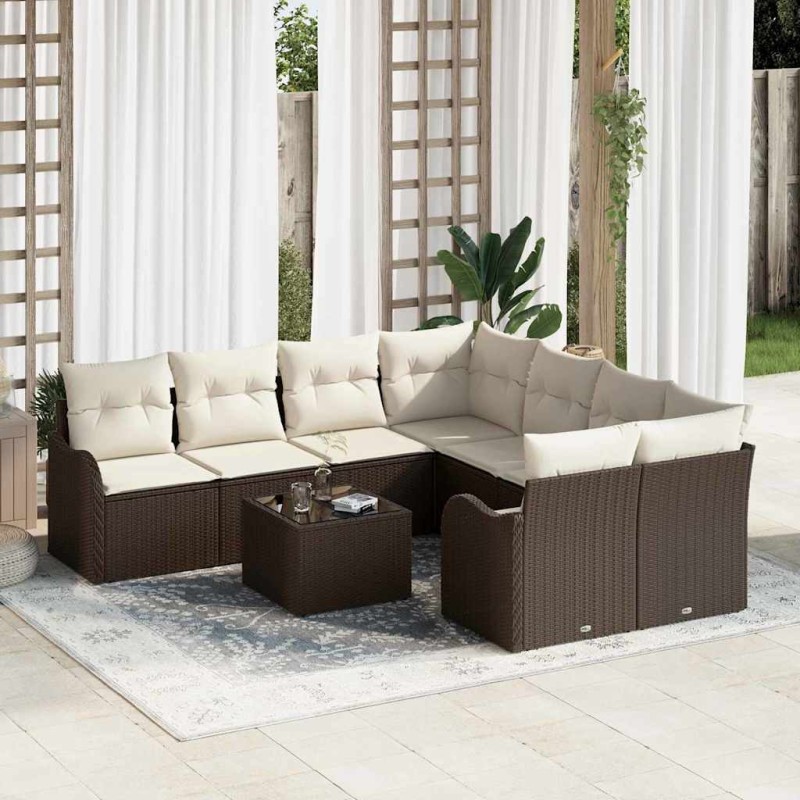 vidaXL Set da Giardino da 9 Pezzi con Cuscini in Rattan Sintetico Marrone vidaXL Set da Giardino da 9 Pezzi con Cuscini in Rattan Sintetico Marrone