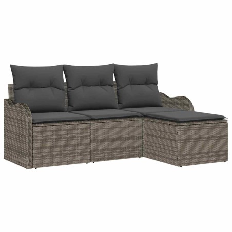 vidaXL Set di divani da giardino 4 pezzi con cuscini grigi in polyrattan