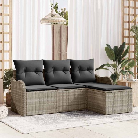 vidaXL Set di divani da giardino a 4 pezzi con cuscini grigio chiaro in rattan sintetico