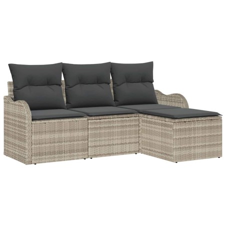 vidaXL Set di divani da giardino a 4 pezzi con cuscini grigio chiaro in rattan sintetico
