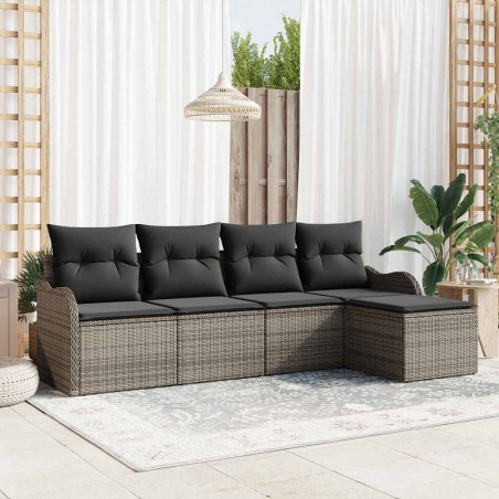 vidaXL Set di Mobili da Giardino da 5 Pezzi con Cuscini Grigi in Rattan Sintetico