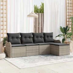 vidaXL Set Giardino 5 Pezzi con Cuscini in Polyrattan Grigio Chiaro