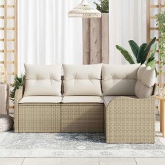 vidaXL Set di divani da giardino 4 pezzi con cuscini beige in rattan sintetico
