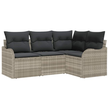 vidaXL Set di Divano da Giardino 4 Pezzi con Cuscini Grigio Chiaro in Rattan Sintetico