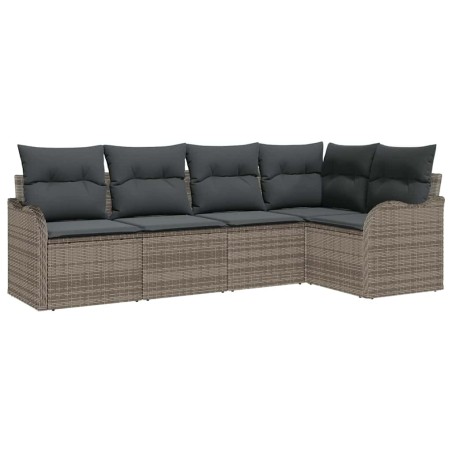 vidaXL Set di divani da giardino 5 pezzi con cuscini in polirattan grigio