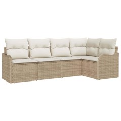 vidaXL Set di divani da giardino a 5 pezzi marca con cuscini in rattan sintetico beige.