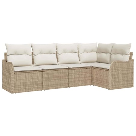 vidaXL Set di divani da giardino a 5 pezzi marca con cuscini in rattan sintetico beige.