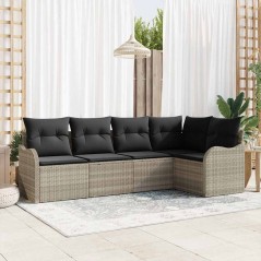 vidaXL Set Giardino 5 Pezzi con Cuscini Grigio Chiaro in Rattan Sintetico