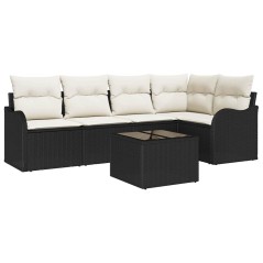 vidaXL Set di divani da giardino , 5 pezzi, con cuscini in rattan poly marrone.
