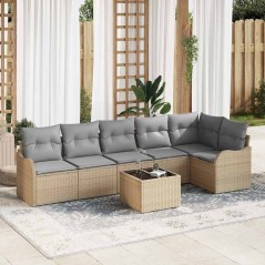 vidaXL Set di divani da giardino 7 pezzi con cuscini neri in rattan sintetico.