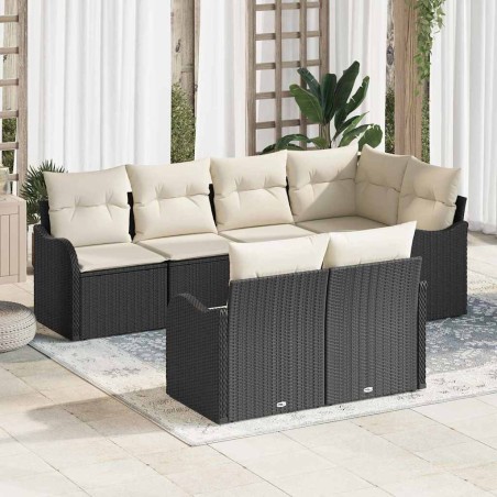 vidaXL Set di divani da giardino 7 pezzi con cuscini neri in polyrattan