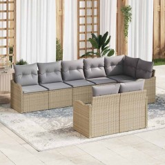 vidaXL Set di divani da giardino 8 pezzi con cuscini beige in rattan