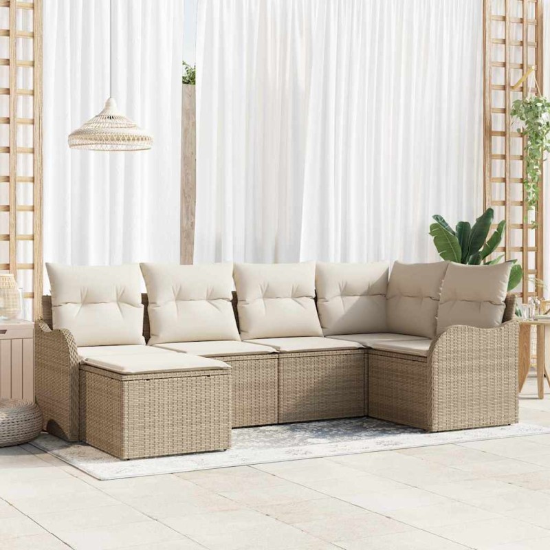 vidaXL Set di divani da giardino 6 pezzi con cuscini beige in rattan sintetico vidaXL Set di divani da giardino 6 pezzi con cuscini beige in rattan sintetico