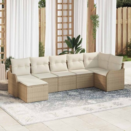 vidaXL Set di divani da giardino 7 pezzi con cuscini in rattan sintetico beige.