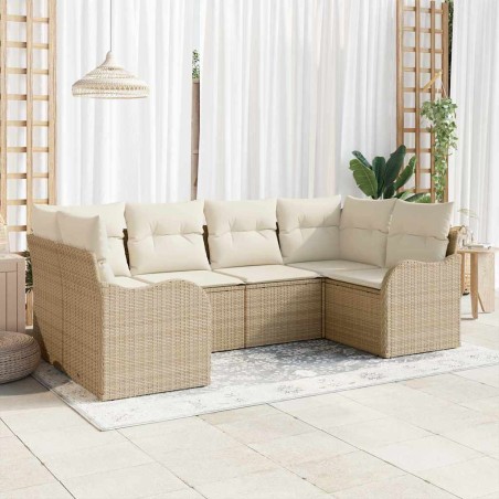 vidaXL Set Divano da Giardino 6 Pezzi con Cuscini Beige in Rattan Polietilene