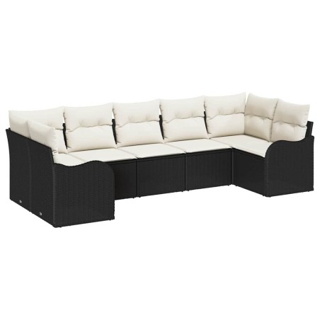 vidaXL Set di divani da giardino in 7 pezzi con cuscini in rattan sintetico neri.