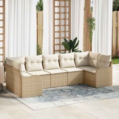 vidaXL Set di divani da giardino 7 pezzi con cuscini beige in rattan