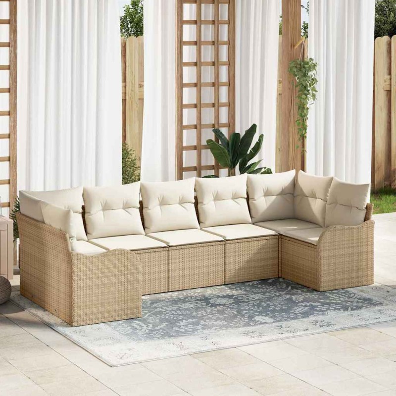 vidaXL Set di divani da giardino 7 pezzi con cuscini beige in rattan vidaXL Set di divani da giardino 7 pezzi con cuscini beige in rattan