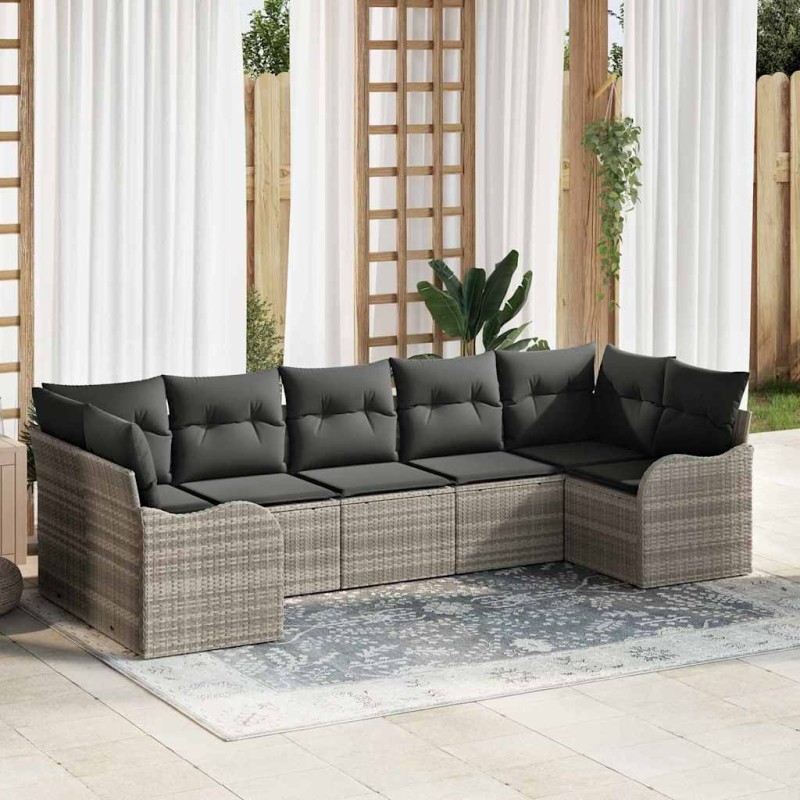 vidaXL Set di divani da giardino da 7 pezzi con cuscini in polyrattan grigio chiaro vidaXL Set di divani da giardino da 7 pezzi con cuscini in polyrattan grigio chiaro