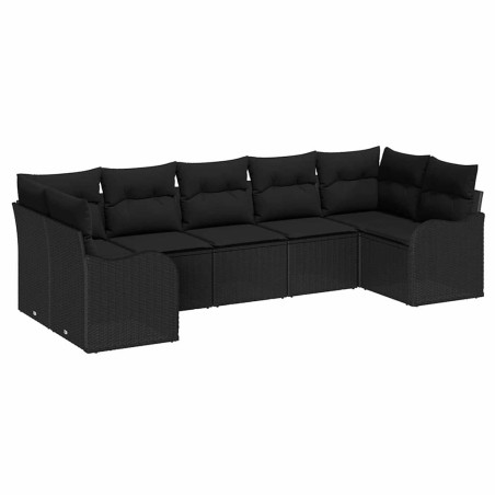 vidaXL Set di divani da giardino di 7 pezzi con cuscini in polyrattan nero