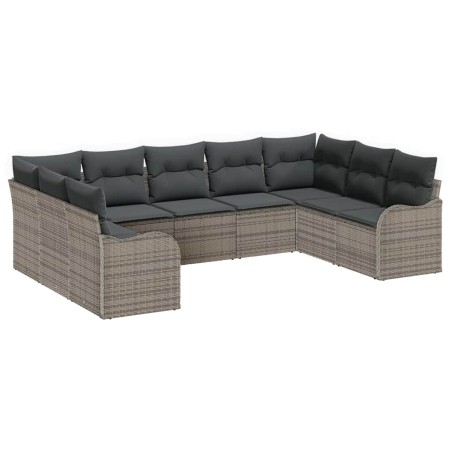 vidaXL Set da Giardino a 9 Pezzi con Cuscini Grigi in Rattan Sintetico