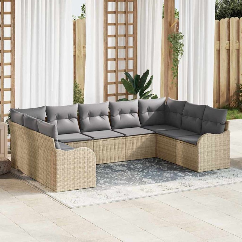 vidaXL Set di divani da giardino 9 pezzi con cuscini beige in polirattan vidaXL Set di divani da giardino 9 pezzi con cuscini beige in polirattan