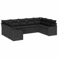 vidaXL Set di divani da giardino composto da 9 pezzi con cuscini in polirattan nero