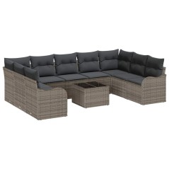 vidaXL Set Divano da Giardino 9 Pezzi con Cuscini Neri in Rattan Sintetico.