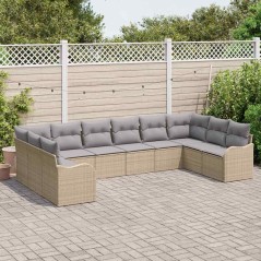vidaXL Set di divano da giardino da 10 pezzi con cuscini beige in rattan sintetico.