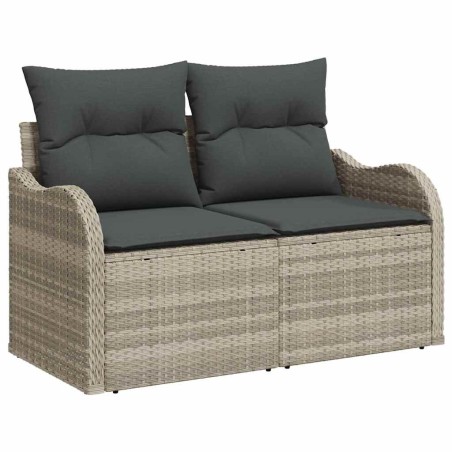 vidaXL Set Divano da Giardino da 11 pezzi con cuscini grigi in rattan sintetico.