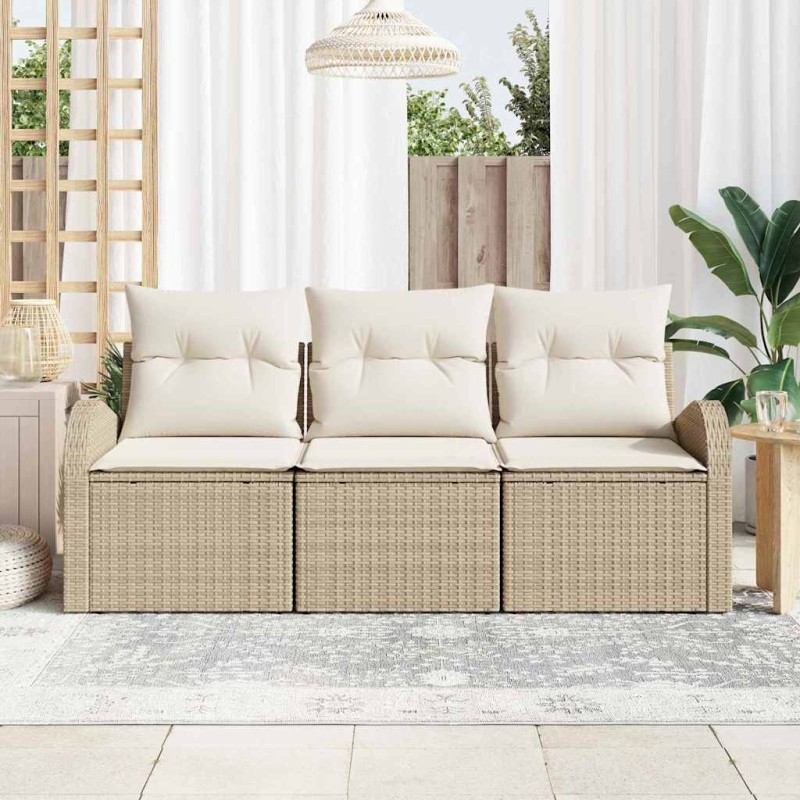 vidaXL Set Giardino 3 Pezzi con Cuscini Beige in Polyrattan vidaXL Set Giardino 3 Pezzi con Cuscini Beige in Polyrattan