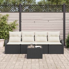 vidaXL Set di divani da giardino 5 pezzi con cuscini in rattan sintetico nero