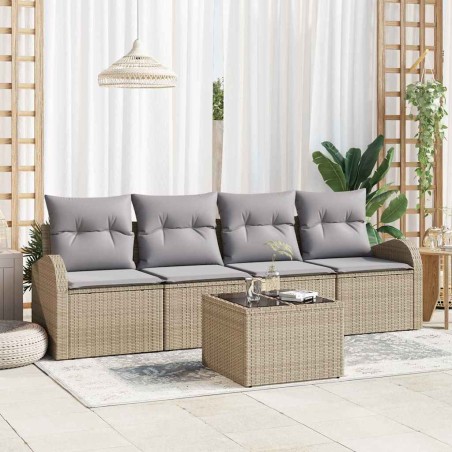vidaXL Set Divano da Giardino di 5 Pezzi con Cuscini in Rattan Sintetico Beige