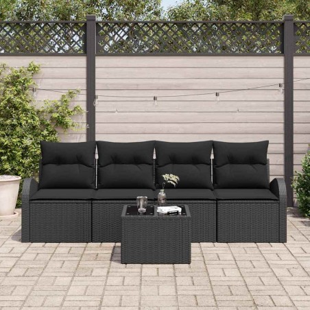 vidaXL Set di divani da giardino da 5 pezzi con cuscini in rattan sintetico nero