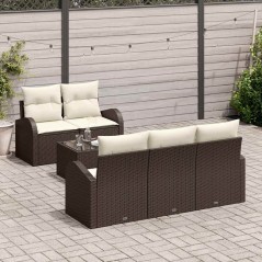 vidaXL Set di divani da giardino da 6 pezzi con cuscini in polirattan marrone