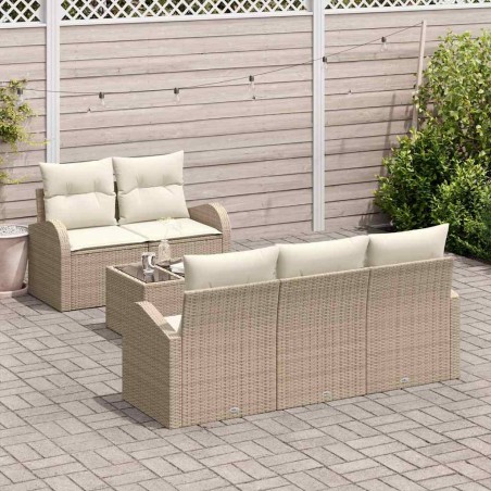 vidaXL Set di Divani da Giardino in 6 Pezzi con Cuscini Beige in Rattan Sintetico