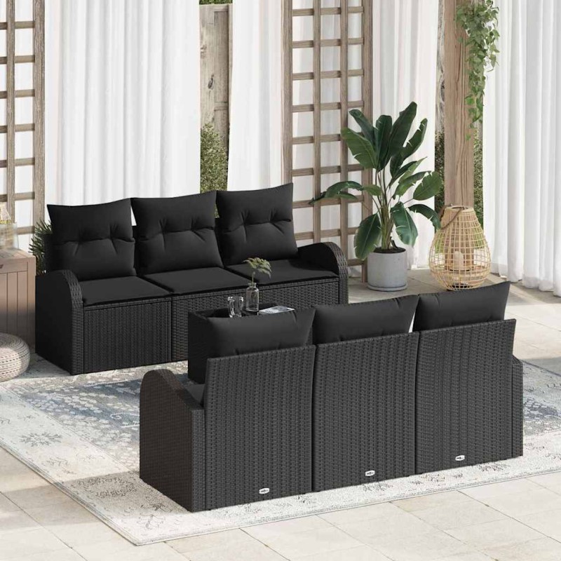 vidaXL Set di Divani da Giardino 7 Pezzi con Cuscini in Rattan Sintetico Nero vidaXL Set di Divani da Giardino 7 Pezzi con Cuscini in Rattan Sintetico Nero