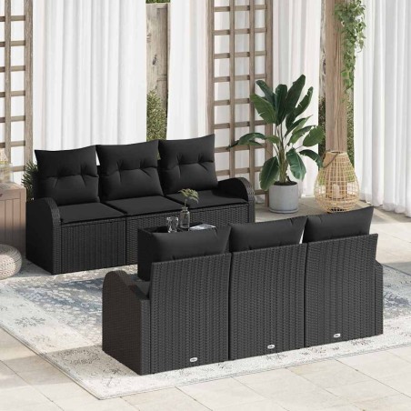 vidaXL Set di Divani da Giardino 7 Pezzi con Cuscini in Rattan Sintetico Nero