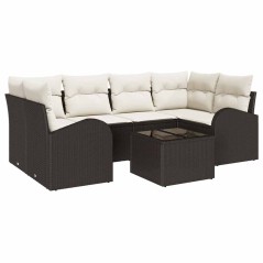 vidaXL Set di divani da giardino 7 pezzi con cuscini marroni in rattan sintetico