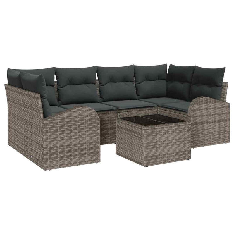vidaXL Set di Divano da Giardino 7 Pezzi con Cuscini Grigi in Rattan Sintetico vidaXL Set di Divano da Giardino 7 Pezzi con Cuscini Grigi in Rattan Sintetico