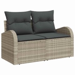 vidaXL Set di divani da giardino 7 pezzi con cuscini grigio chiaro in polirattan