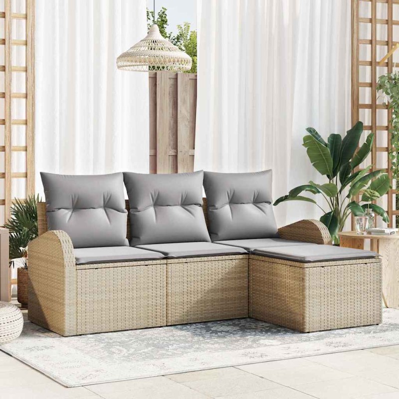 vidaXL Set di divani da giardino in 4 pezzi con cuscini in polirattan beige vidaXL Set di divani da giardino in 4 pezzi con cuscini in polirattan beige