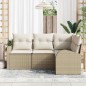 vidaXL Set divano da giardino a 4 pezzi con cuscini beige in rattan sintetico.