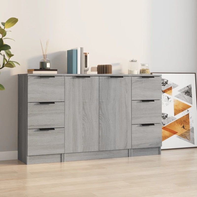 Credenze 3 pz Grigio Sonoma in Legno Multistrato Credenze 3 pz Grigio Sonoma in Legno Multistrato