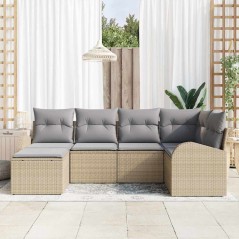 Set Divano da Giardino 6 Pezzi con Cuscini Beige Rattan Polietileno