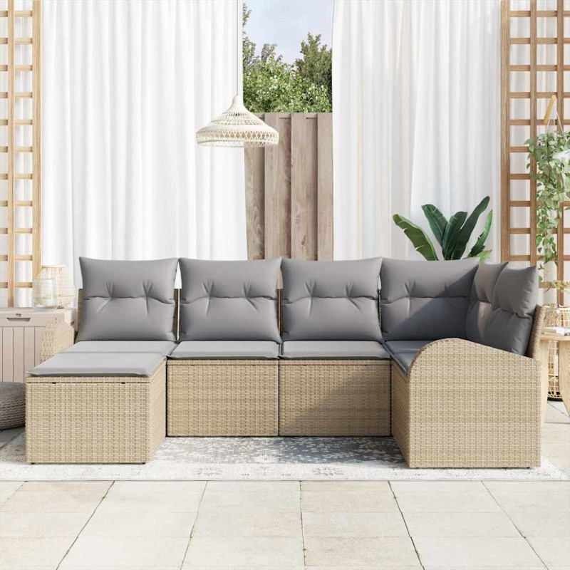 Set Divano da Giardino 6 Pezzi con Cuscini Beige Rattan Polietileno Set Divano da Giardino 6 Pezzi con Cuscini Beige Rattan Polietileno