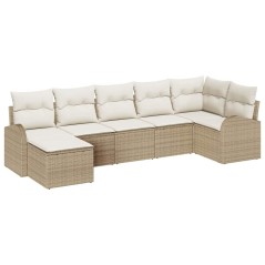 vidaXL Set da giardino in rattan sintetico beige di 7 pezzi con cuscini