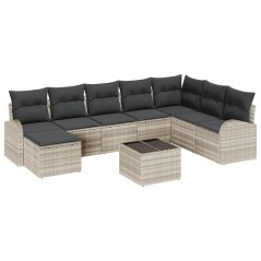 vidaXL Set di divani da giardino da 9 pezzi con cuscini in rattan polipropilene grigio.