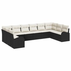 vidaXL Set di divano da giardino 10 pezzi con cuscini neri in rattan sintetico
